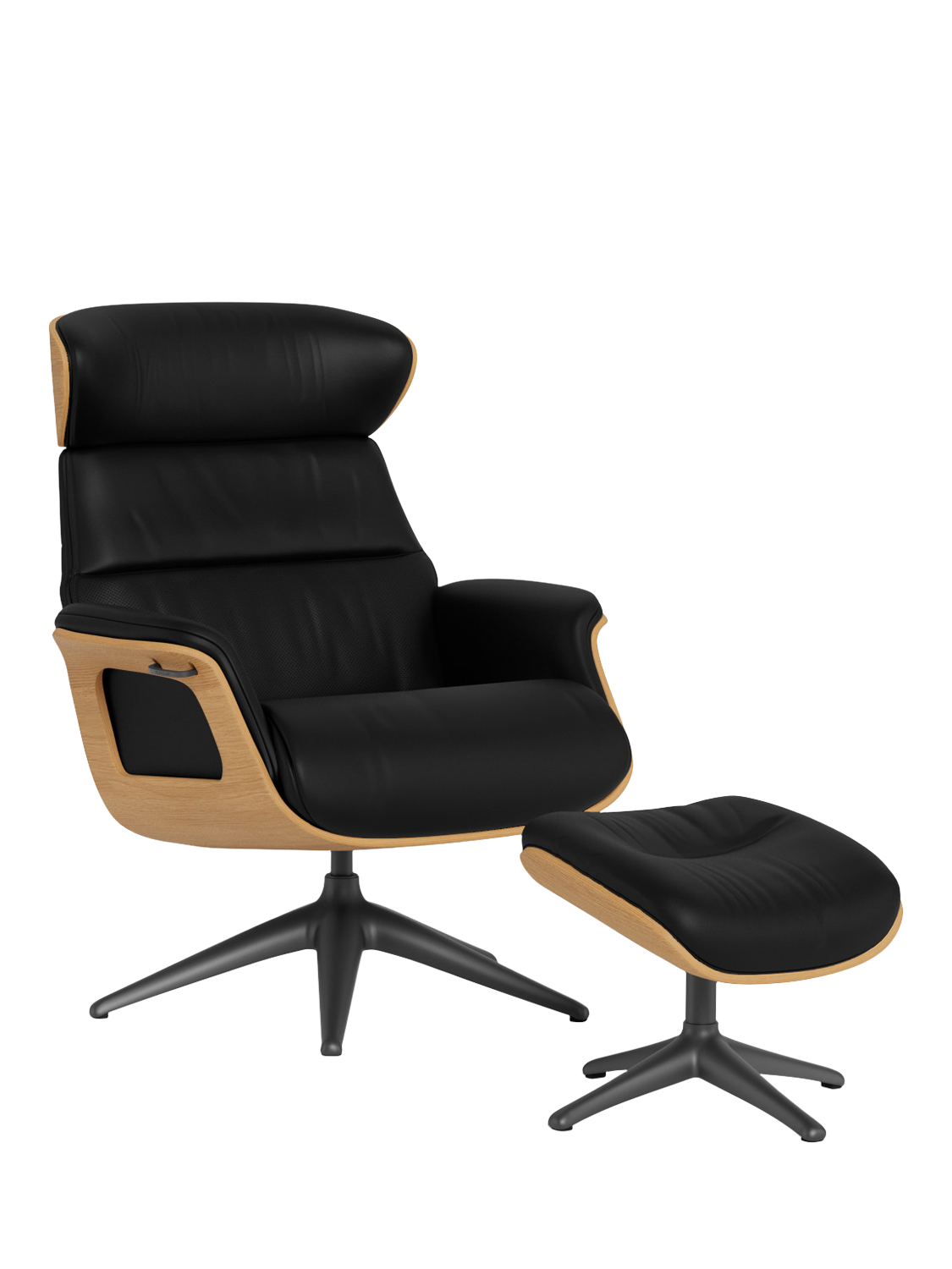 Clement Range, Flexlux Clement Relax Leather Recliner Chair and Footstool, Oak Frame, Black Leg, Savoy Platin Black