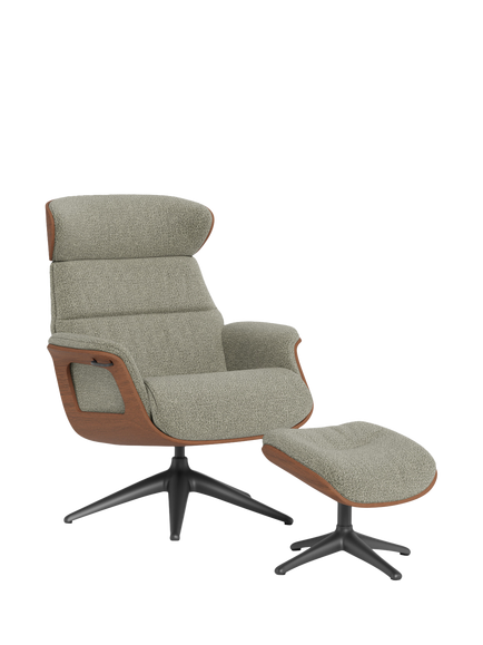 Flexlux Clement Relax Recliner Chair & Footstool, Walnut Frame, Black Leg, Amalfi Light Green