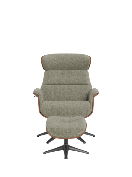 Flexlux Clement Relax Recliner Chair & Footstool, Walnut Frame, Black Leg - view 2, Amalfi Light Green