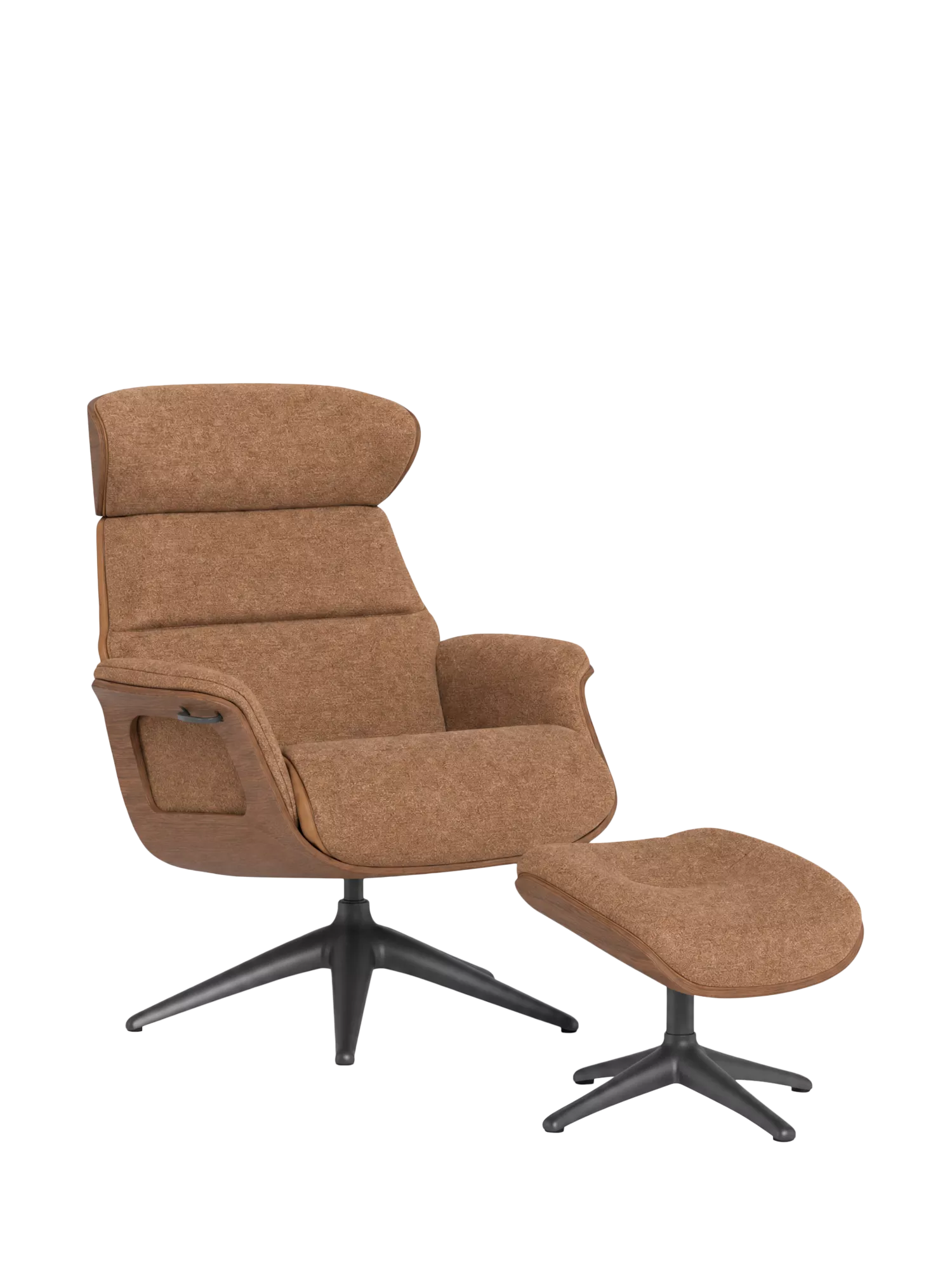 Flexlux Clement Relax Recliner Chair & Footstool, Walnut Frame, Black Aluminium Leg, Wildflower 3 Teddy Brown