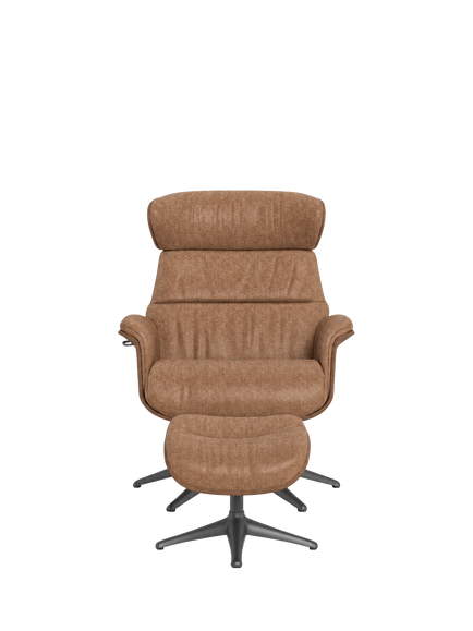 Flexlux Clement Relax Recliner Chair & Footstool, Walnut Frame, Black Aluminium Leg, Wildflower 3 Teddy Brown - view 2, Wildflower 3 Teddy Brown