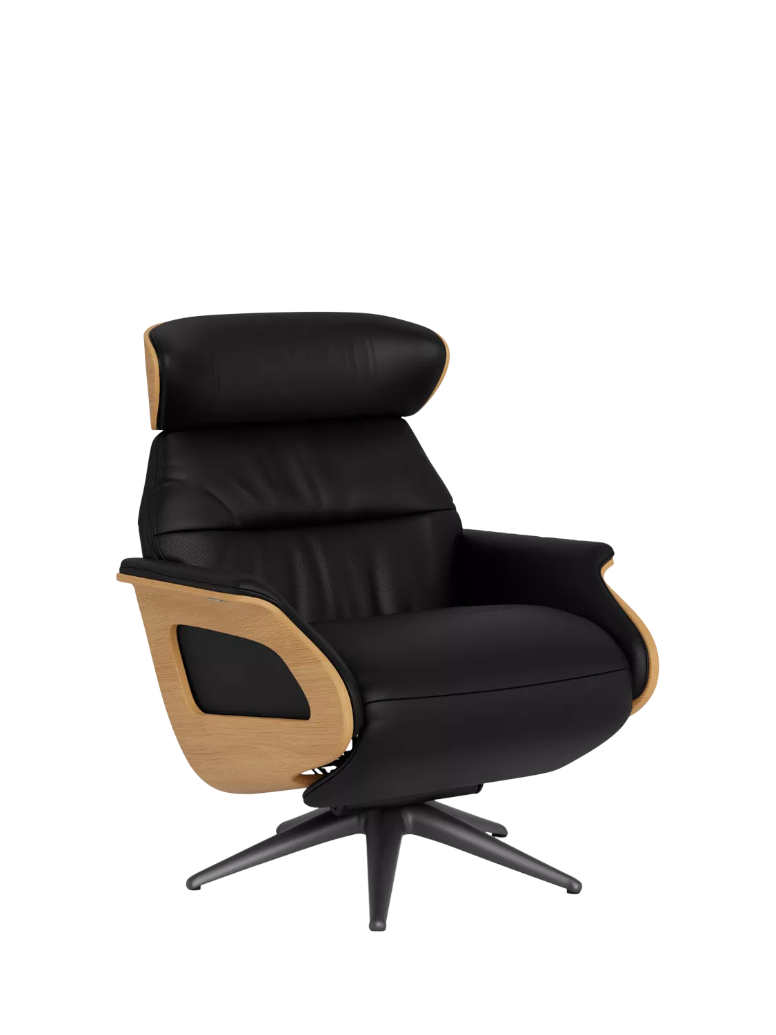 Flexlux Clement Relax Leather Recliner Chair with Integrated Footrest, Oak Frame, Black Leg