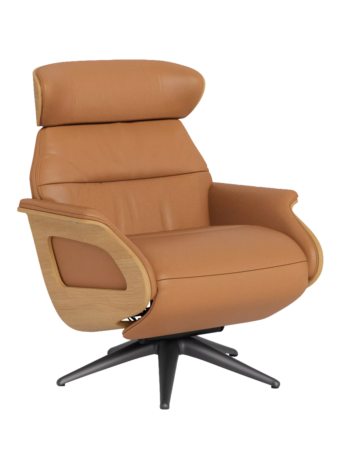 Flexlux Clement Relax Leather Recliner Chair with Integrated Footrest, Oak Frame, Black Leg