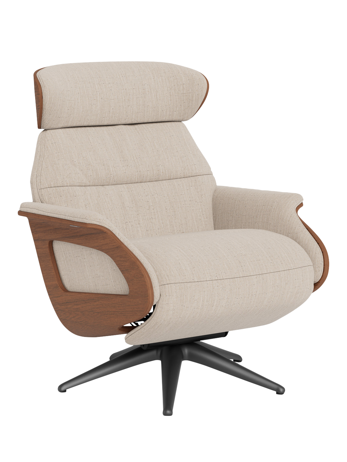 Clement Range, Flexlux Clement Relax Recliner Chair with Integrated Footrest, Walnut Frame, Black Leg, Brescia Sandy Beige