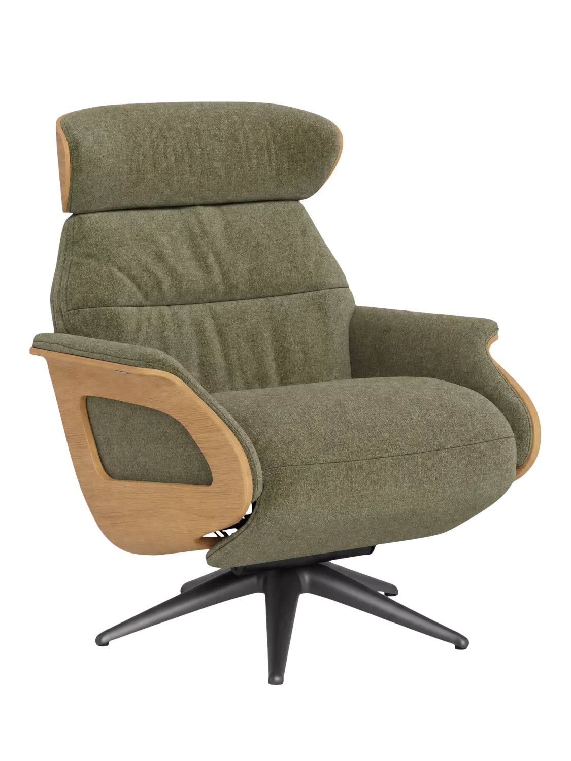 Flexlux Clement Relax Recliner Chair with Integrated Footrest, Oak Frame, Black Aluminium Leg, Wildflower Forest Green