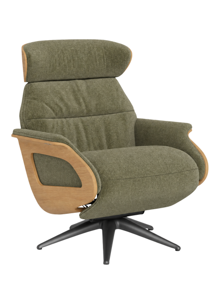 Flexlux Clement Relax Recliner Chair with Integrated Footrest, Oak Frame, Black Aluminium Leg, Wildflower Forest Green, Wildflower Forest Green