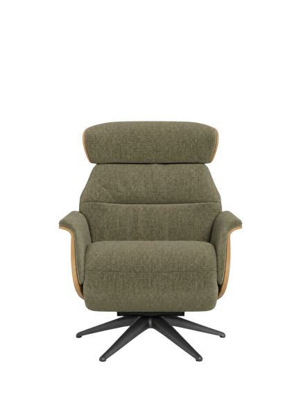Flexlux Clement Relax Recliner Chair with Integrated Footrest, Oak Frame, Black Aluminium Leg, Wildflower Forest Green - view 2, Wildflower Forest Green