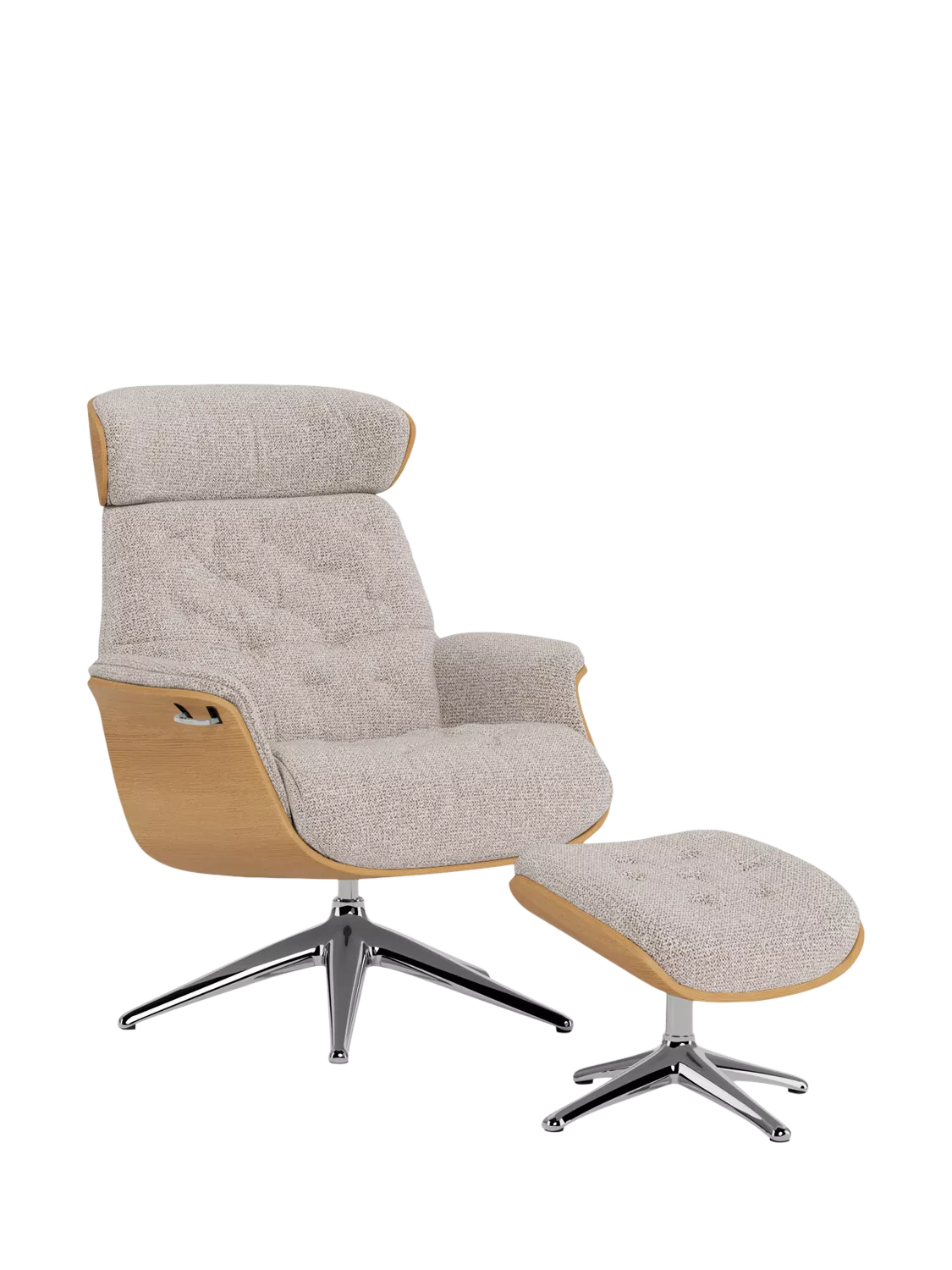 Flexlux Volden Relax Recliner Chair & Footstool, Oak Frame, Polished Aluminium Leg, Amalfi Beige