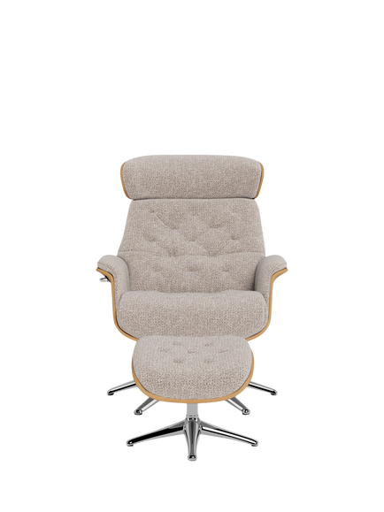 Flexlux Volden Relax Recliner Chair & Footstool, Oak Frame, Polished Aluminium Leg, Amalfi Beige - view 2, Amalfi Beige