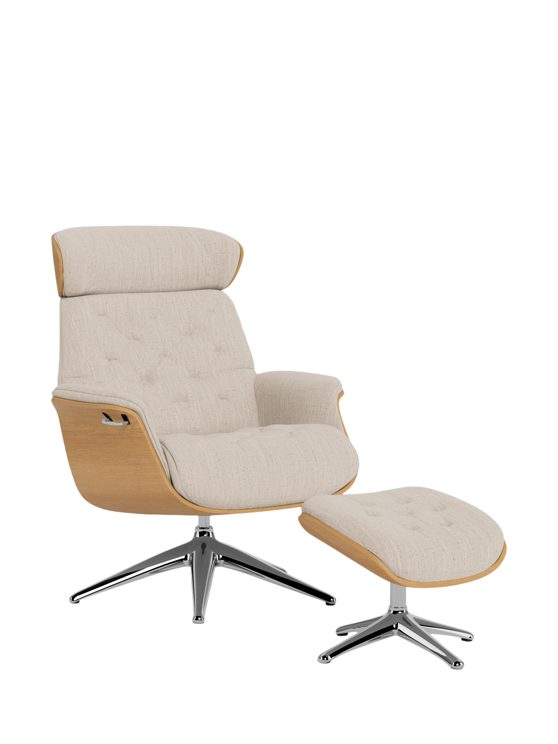 Volden Range, Flexlux Volden Relax Recliner Chair & Footstool, Oak Frame, Polished Aluminium Leg, Brescia Sandy Beige