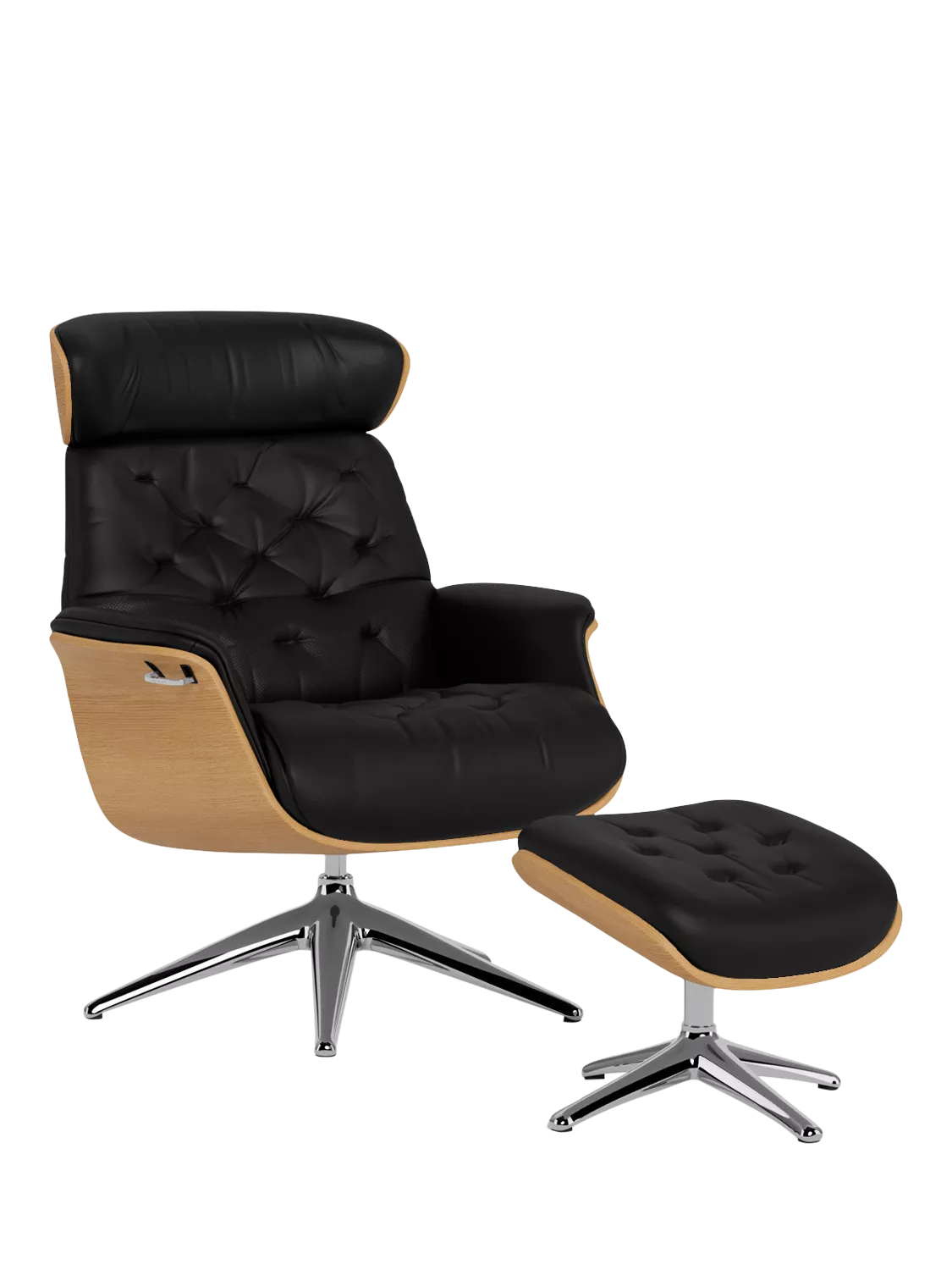 Flexlux Volden Relax Leather Recliner Chair and Footstool, Oak Frame, Polished Aluminium Leg
