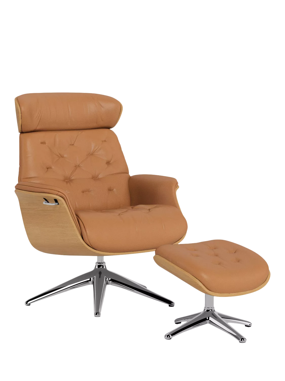 Flexlux Volden Relax Leather Recliner Chair and Footstool, Oak Frame, Polished Aluminium Leg