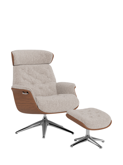 Flexlux Volden Relax Recliner Chair & Footstool, Walnut Frame, Polished Aluminium Leg, Amalfi Beige