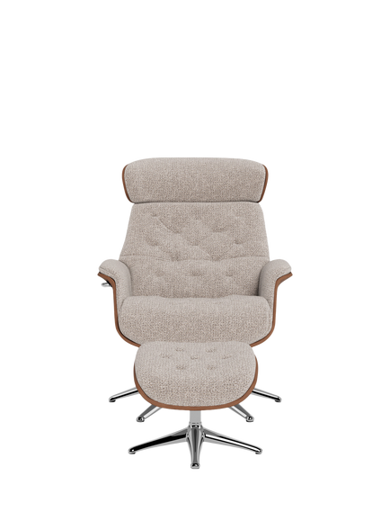 Flexlux Volden Relax Recliner Chair & Footstool, Walnut Frame, Polished Aluminium Leg - view 2, Amalfi Beige