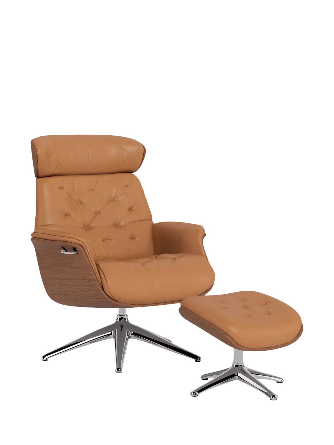 Flexlux Volden Relax Lether Recliner Chair & Footstool, Walnut Frame, Polished Aluminium Leg, Taormina Caramel