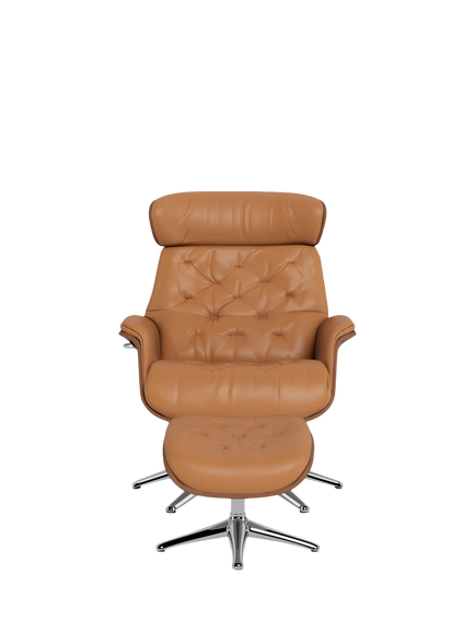 Flexlux Volden Relax Lether Recliner Chair & Footstool, Walnut Frame, Polished Aluminium Leg, Taormina Caramel - view 2, Taormina Caramel