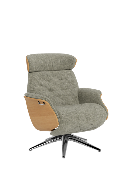 Flexlux Volden Relax Recliner Chair with Integrated Footrest, Oak Frame, Polished Aluminium Leg, Amalfi Light Green