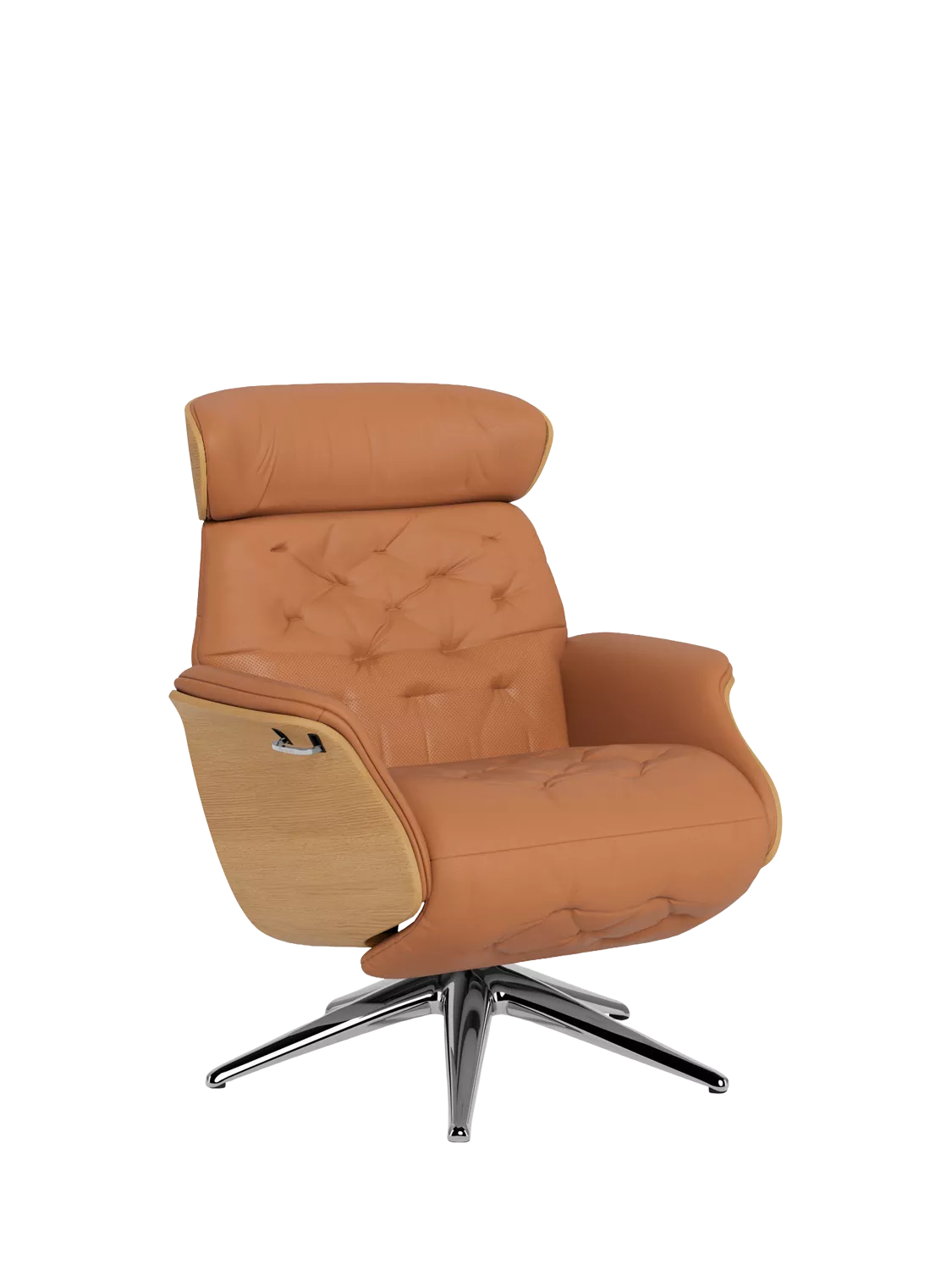 Flexlux Volden Relax Leather Recliner Chair with Integrated Footrest, Oak Frame, Polished Aluminium Leg