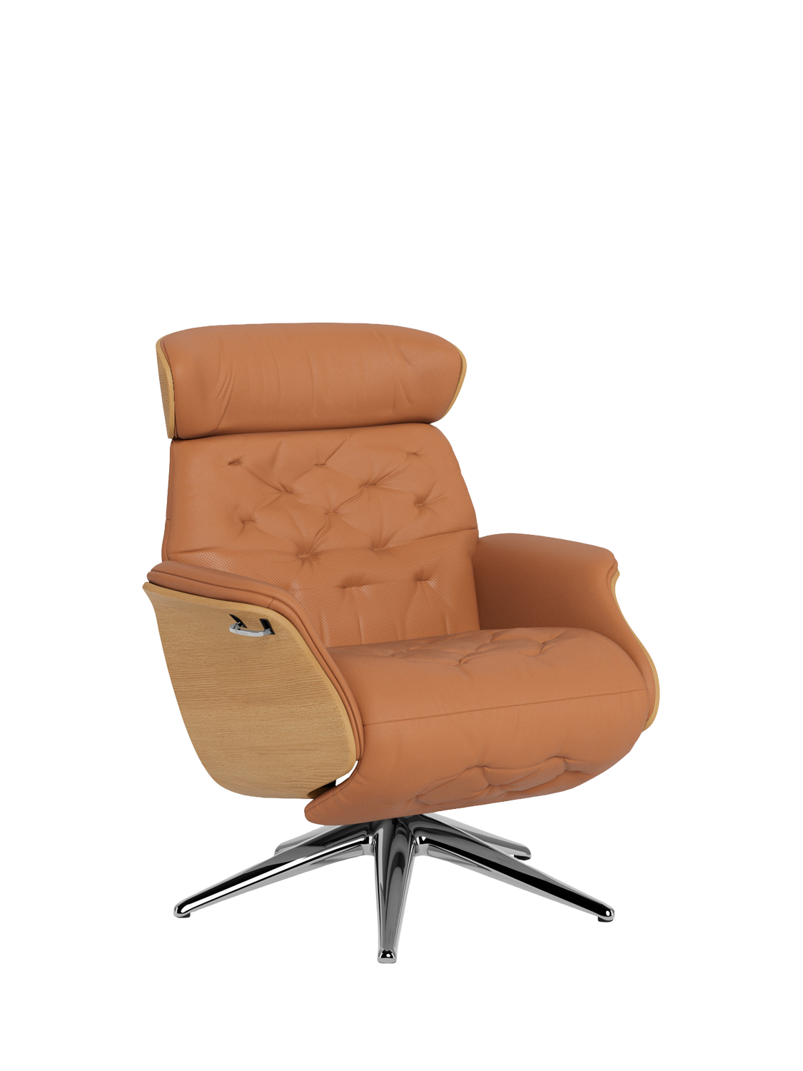 Volden Range, Flexlux Volden Relax Leather Recliner Chair with Integrated Footrest, Oak Frame, Polished Aluminium Leg, Dakota Modern Cognac Brown