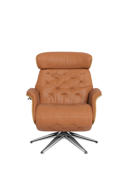 Flexlux Volden Relax Leather Recliner Chair with Integrated Footrest, Oak Frame, Polished Aluminium Leg - view 2, Dakota Modern Cognac Brown