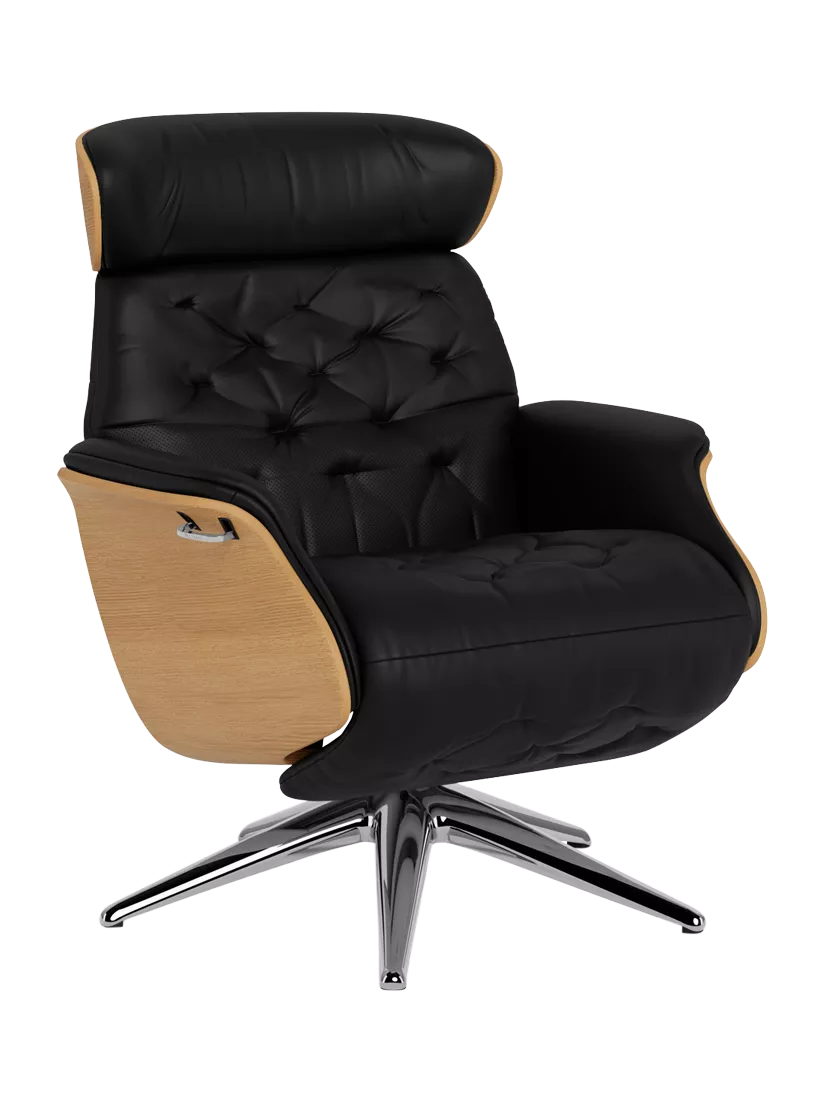 Flexlux Volden Relax Leather Recliner Chair with Integrated Footrest, Oak Frame, Polished Aluminium Leg