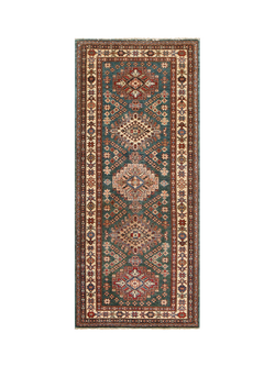 Gooch Oriental Supreme Kazak Pure Wool Rug, Green, L180 x W74 cm, Green