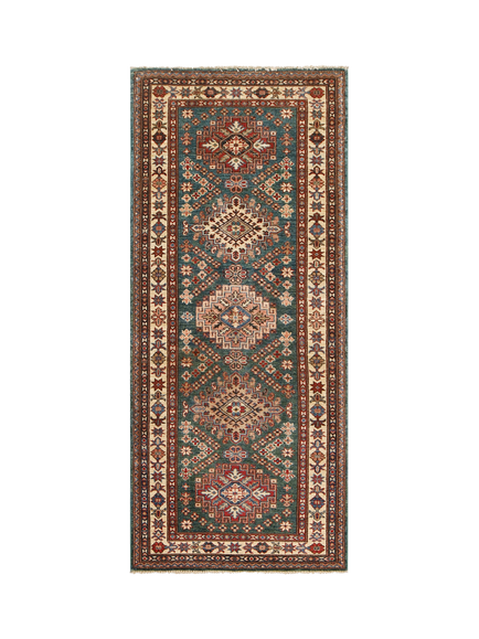 Gooch Oriental Supreme Kazak Pure Wool Rug, Green, L180 x W74 cm, Green