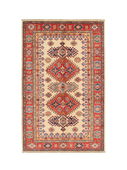 Gooch Oriental Supreme Kazak Pure Wool Rug, Ivory, L155 x W100 cm, Ivory