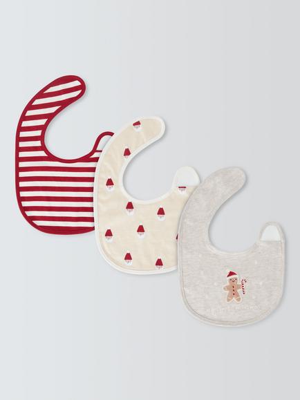John Lewis Baby Christmas Round Bibs, Pack of 3, Multi
