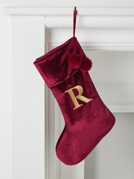 John Lewis Velvet Initial Christmas Stocking, Red - view 2, Red
