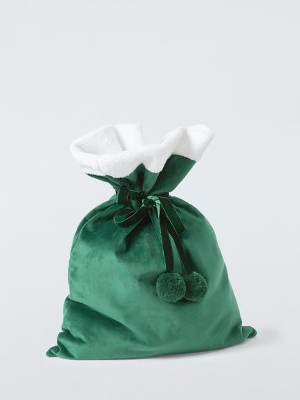 John Lewis Velvet Christmas Sack, Green
