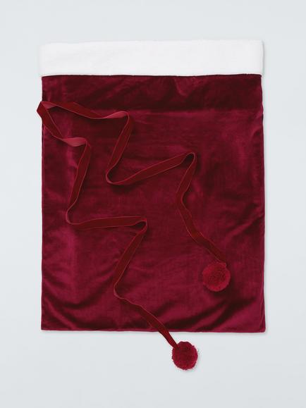 John Lewis Velvet Christmas Sack - view 2, Red