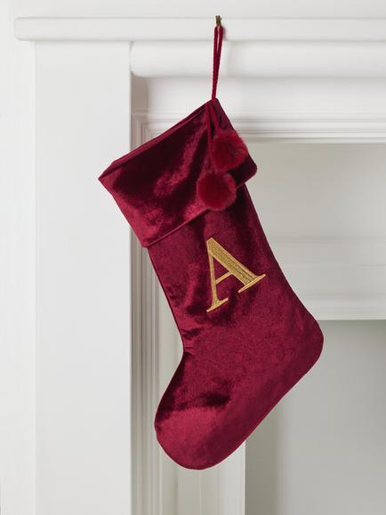 John Lewis Velvet Initial Christmas Stocking, Red - view 2, Red