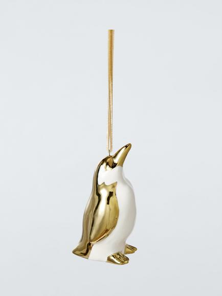 John Lewis The Connoisseur Ceramic Penguin Bauble, Gold, Gold