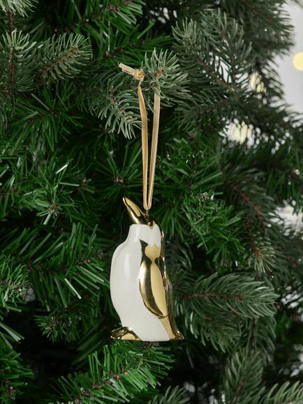 John Lewis The Connoisseur Ceramic Penguin Bauble, Gold - view 2, Gold