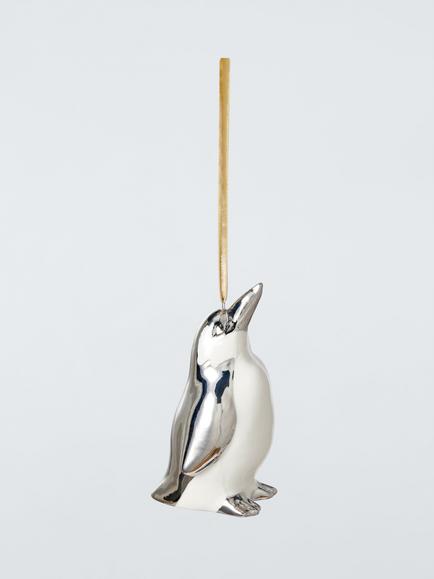 John Lewis The Connoisseur Ceramic Penguin Bauble, Silver, Silver