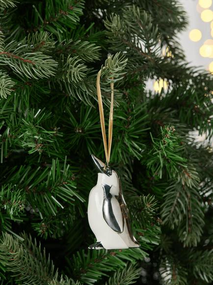 John Lewis The Connoisseur Ceramic Penguin Bauble, Silver - view 2, Silver