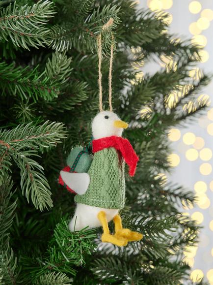 John Lewis The Cherisher Felt Gifts Duck Tree Decoration, White - view 2, White