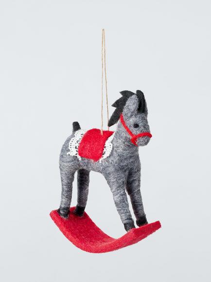 John Lewis The Cherisher Felt Rocking Horse Tree Decoration, Grey, Grey
