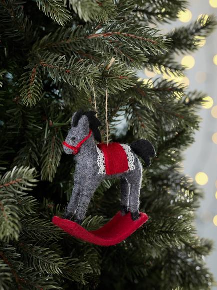 John Lewis The Cherisher Felt Rocking Horse Tree Decoration, Grey - view 2, Grey