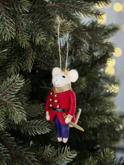 John Lewis Curate & Collect Felt King Mouse Tree Decoration, Multi - view 2, Multi