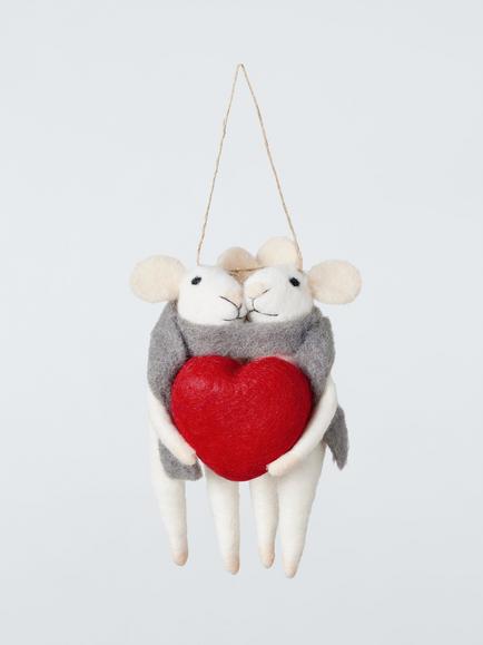 John Lewis The Cherisher Felt Heart Mice Tree Decoration, Multi, Multi