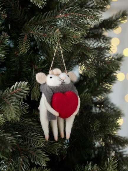 John Lewis The Cherisher Felt Heart Mice Tree Decoration, Multi - view 2, Multi