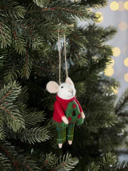 John Lewis Felt Mouse Initial Tree Decoration - view 2, Multi