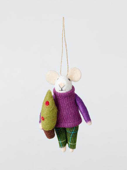 John Lewis The Cherisher Felt Christmas Tree Mouse Tree Decoration, Multi, Red