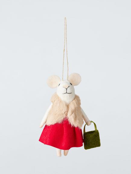 John Lewis The Cherisher Felt Fur Coat Mouse Tree Decoration, Red, Red