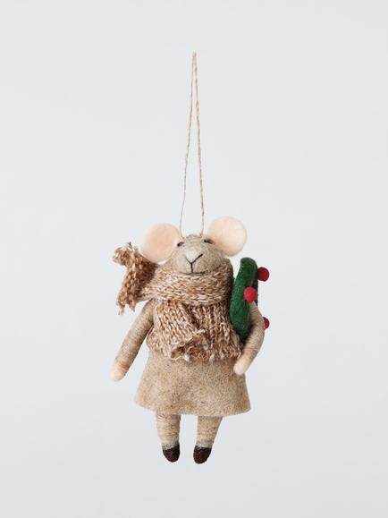John Lewis The Cherisher Felt Wreath Mouse Tree Decoration, Multi, Brown