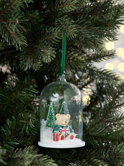 John Lewis Curate & Collect Glass Cloche Lewis Bear Tree Decoration, Multi - view 2, Multi