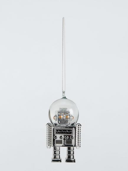 John Lewis The Enthusiast Mini Snowglobe Robot Bauble, Silver, Silver