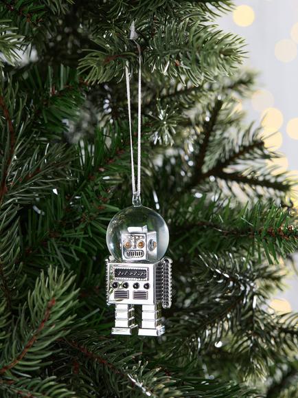 John Lewis The Enthusiast Mini Snowglobe Robot Bauble, Silver - view 2, Silver